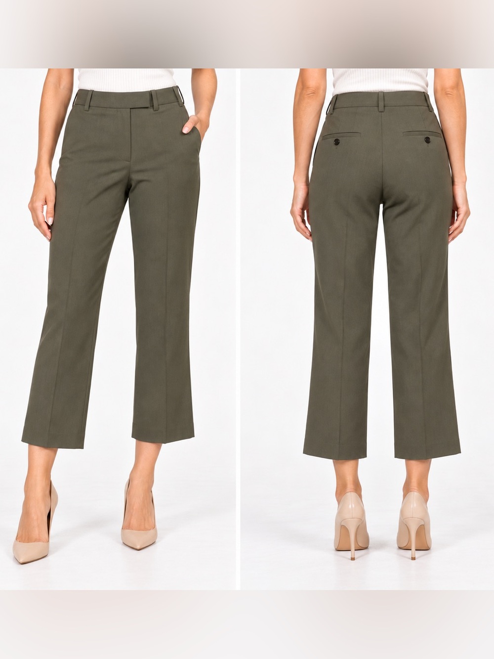 Excellent 3.1 Phillip Lim army green cropped wool-alpaca blend cropped pants, 8